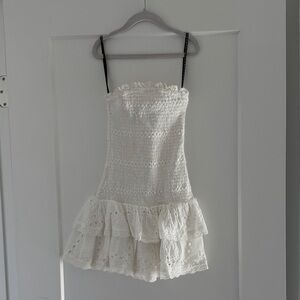 Katie J NYC White Eyelet Smocked Strapless Mini Dress